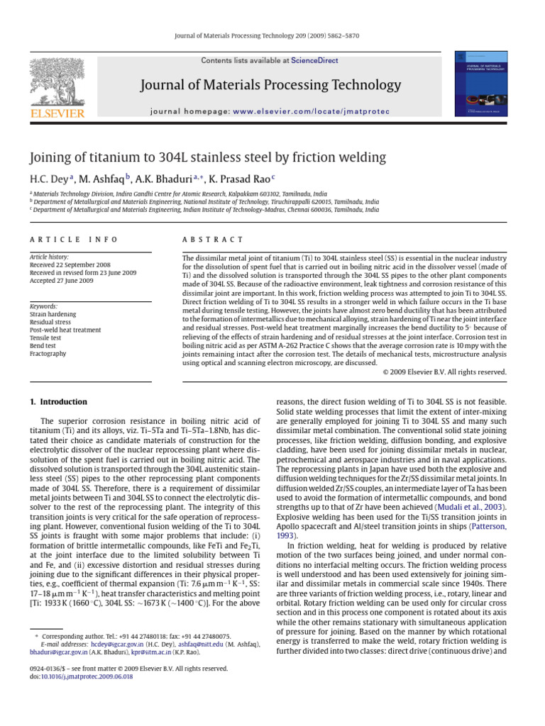 Friction Welding of Titanium to 304L SS | PDF | Titanium | Construction