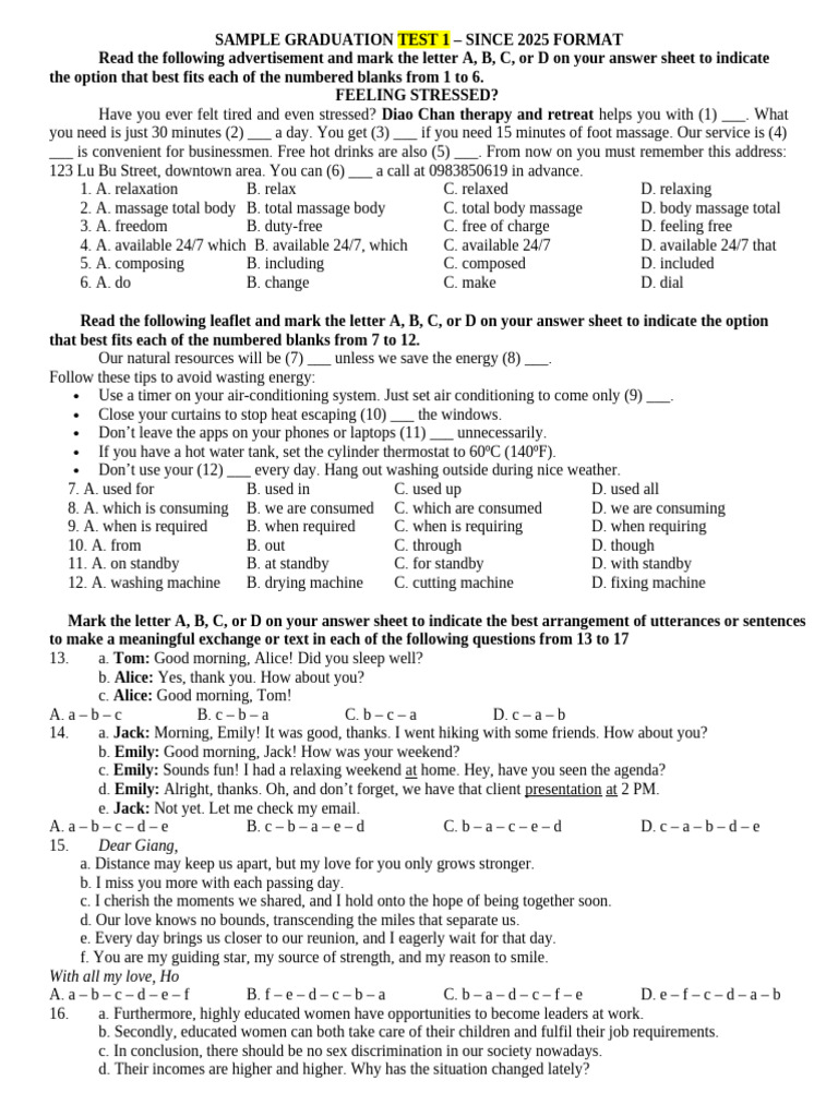 Graduation Test Sample 2025 Format | PDF | Engines | Fashion
