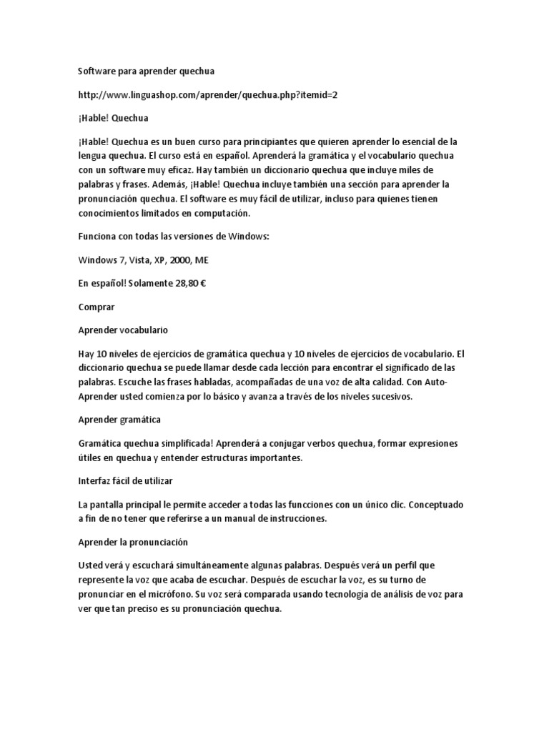 Software Para Aprender Quechua Lengua Espanola Semiotica