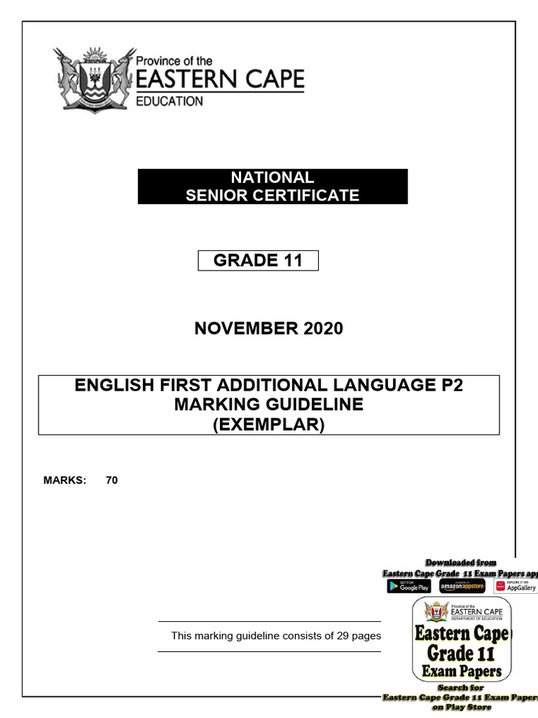 Grade 11 English Exam Marking Guide | PDF
