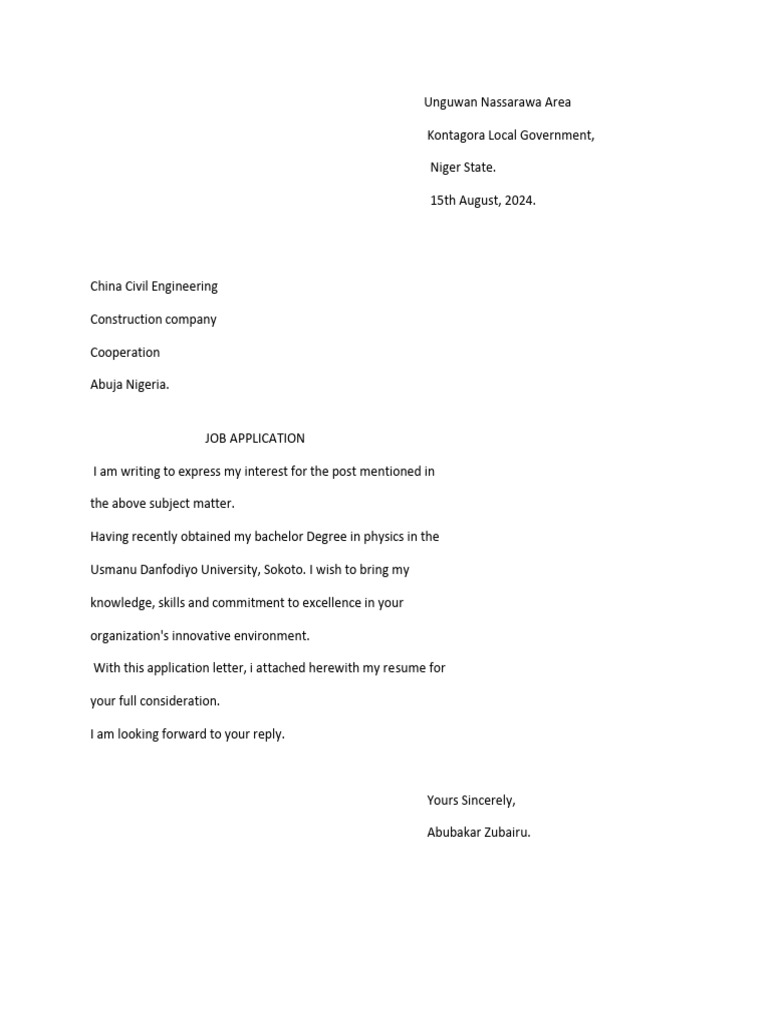 Unguwan Nassara - Cover Letter | PDF