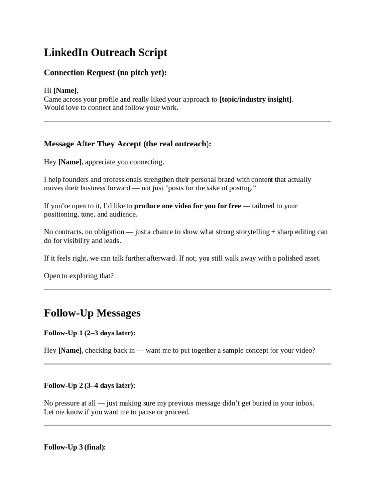 LinkedIn Outreach Script for Video Offers | PDF