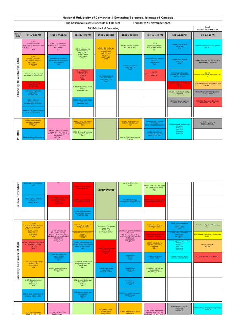 Draft-2nd Sessional Exams Schedule Fall 2025 (As On 14-10-2025) | PDF ...