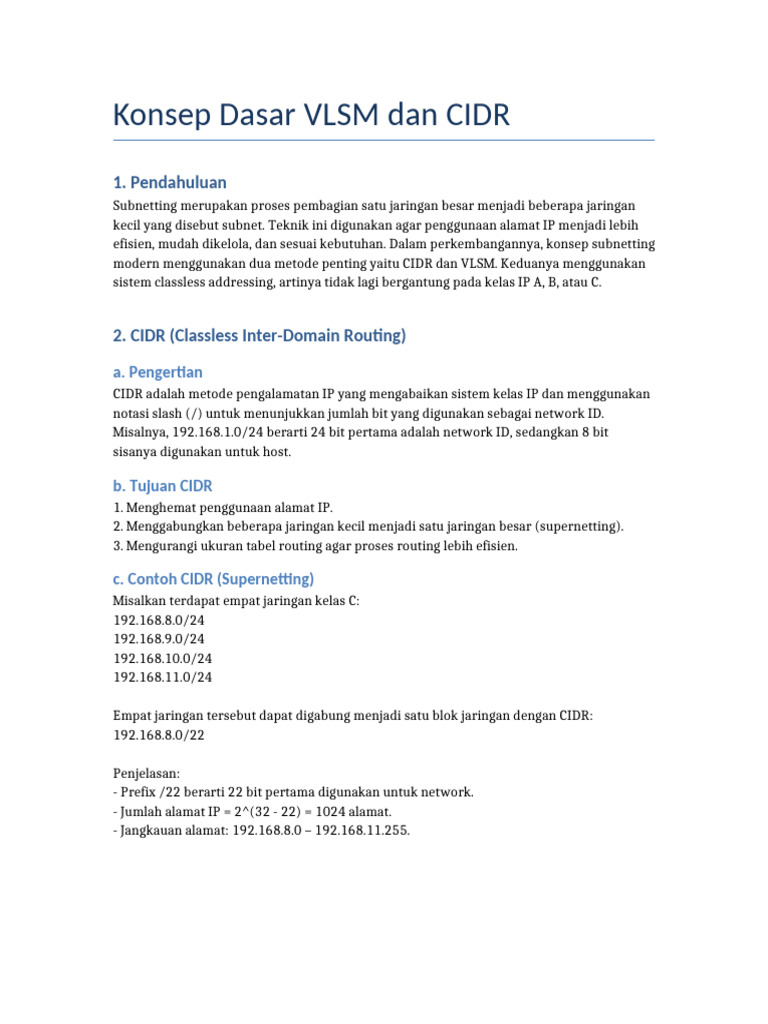 VLSM dan CIDR: Panduan Subnetting IP | PDF