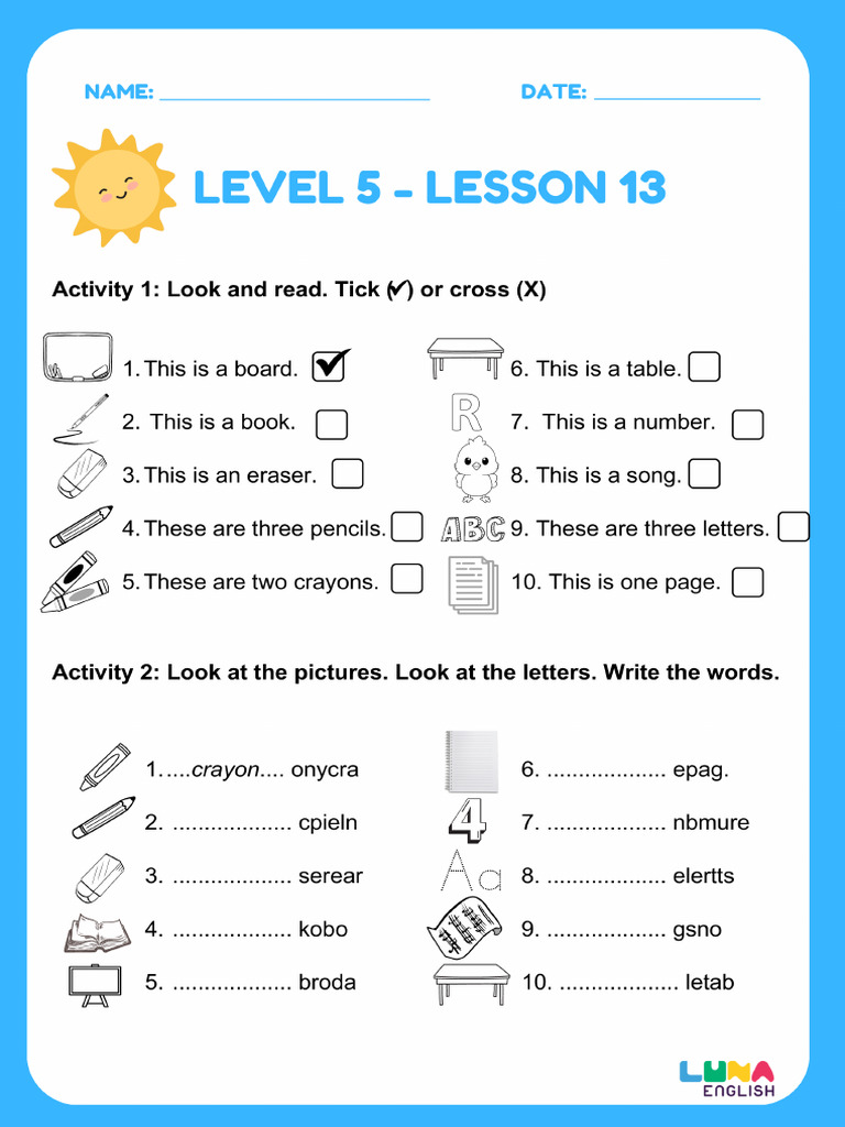 Level 5 Worksheet - Lesson 13-21 | PDF