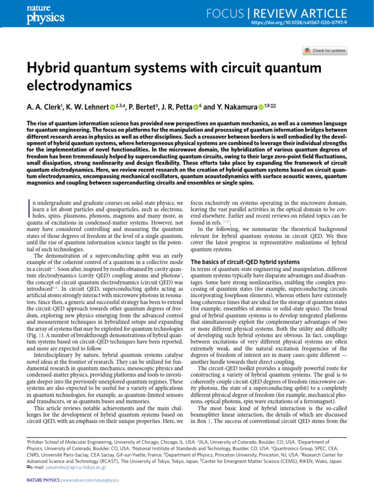 Hybrid Quantum Systems With Circuit Quantum Electrodynamics - NatPhys ...