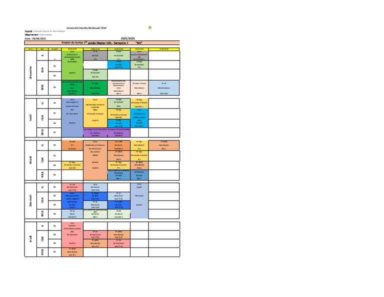 Emploi du temps Master Informatique 2025 | PDF | Mathématiques ...