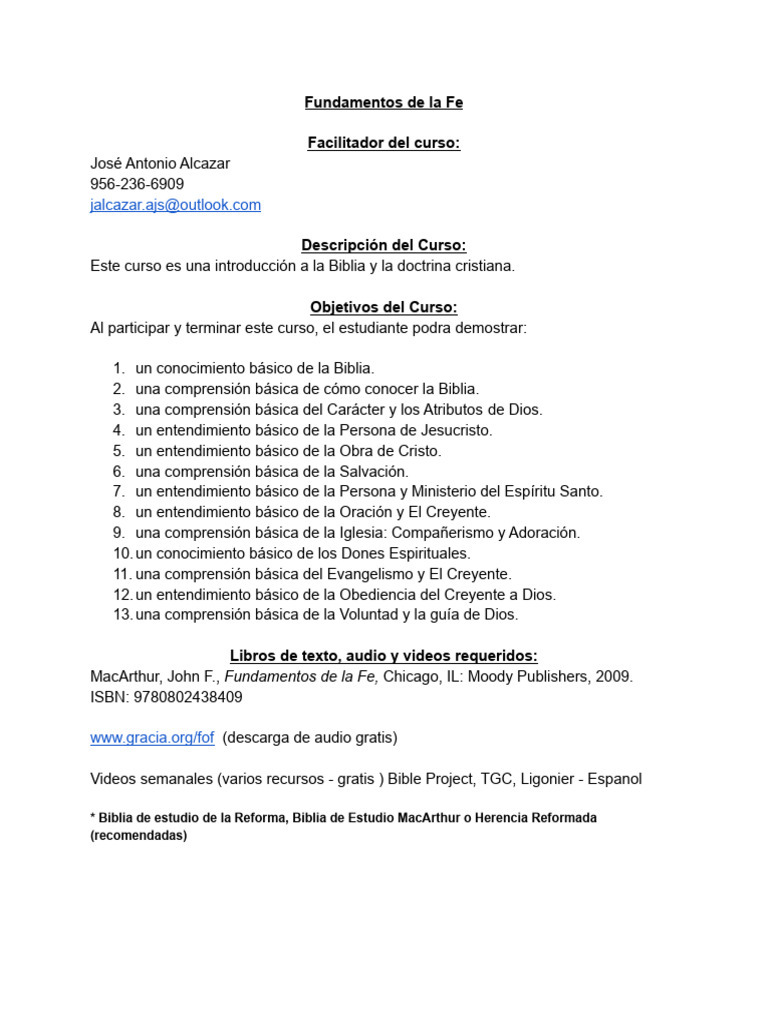 Fundamentos de La Fe Plan de Estudio | PDF | Biblia | Cristo (título)