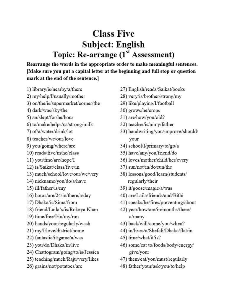 English Sentence Rearrangement Exercise | PDF