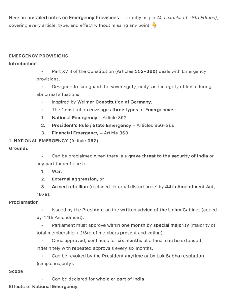 Here Are Detailed Notes On Emergency Provisions - Exactly As Per M ...