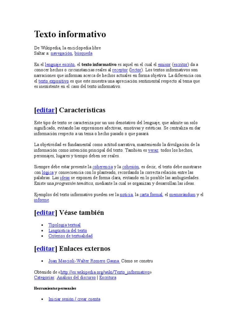 Características del Texto Informativo | PDF | Wikipedia | Información