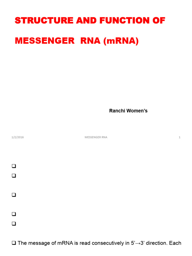 Structure and Function of Messenger Rna (Mrna) | PDF | Messenger Rna | Rna