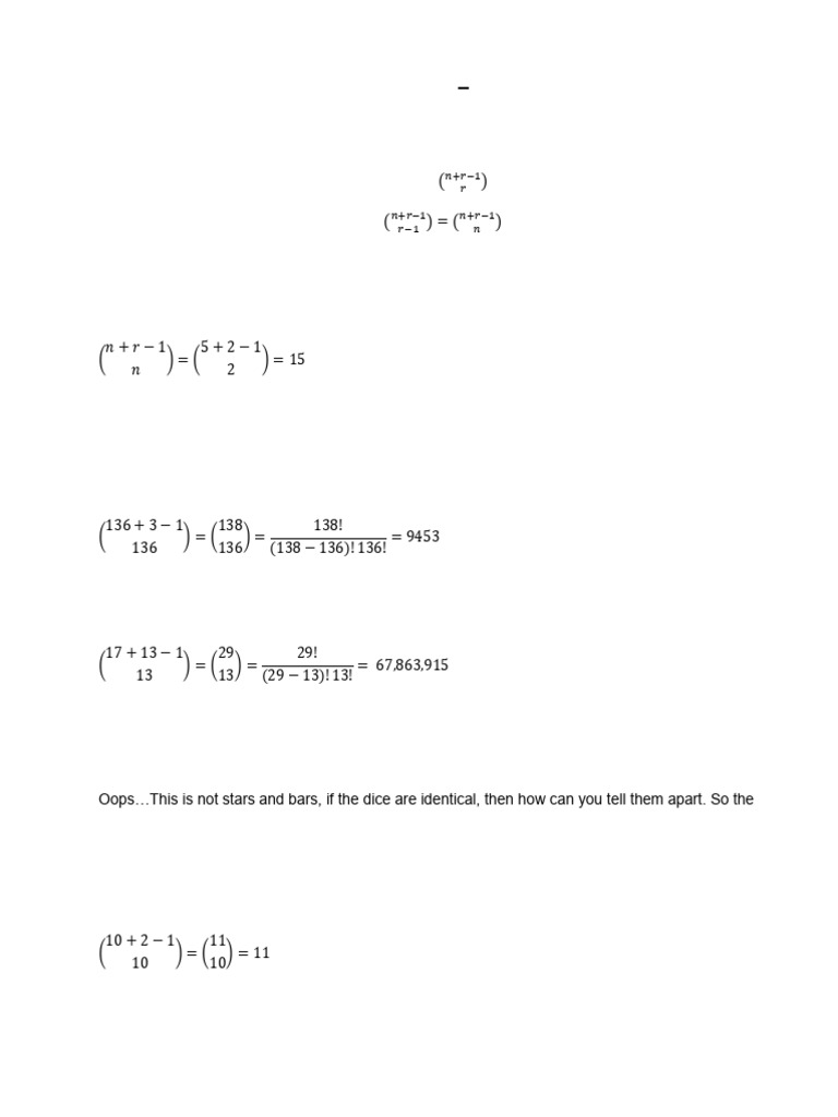 Stars and Bars Combinatorics Explained | PDF | Mathematics ...