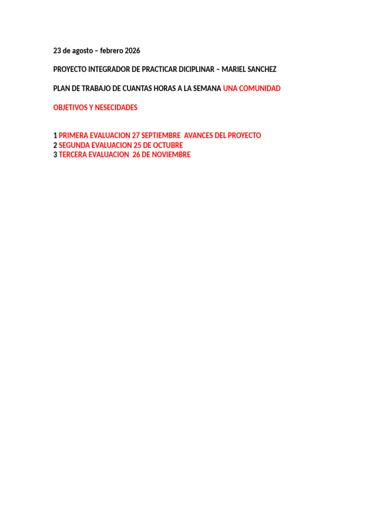 Plan de Trabajo Proyecto Integrador 2026 | PDF
