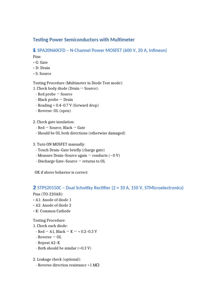 Testing Power Semiconductors With Multimeter (1) | PDF