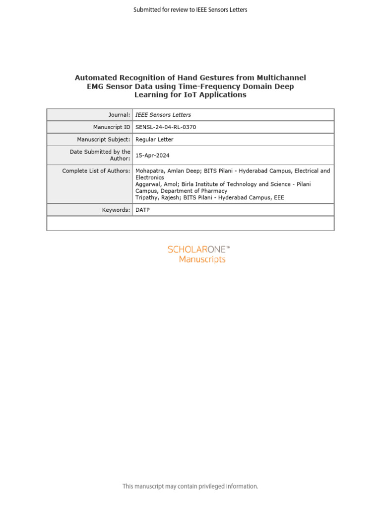 EMG-Based Hand Gesture Recognition | PDF | Electromyography | Deep Learning