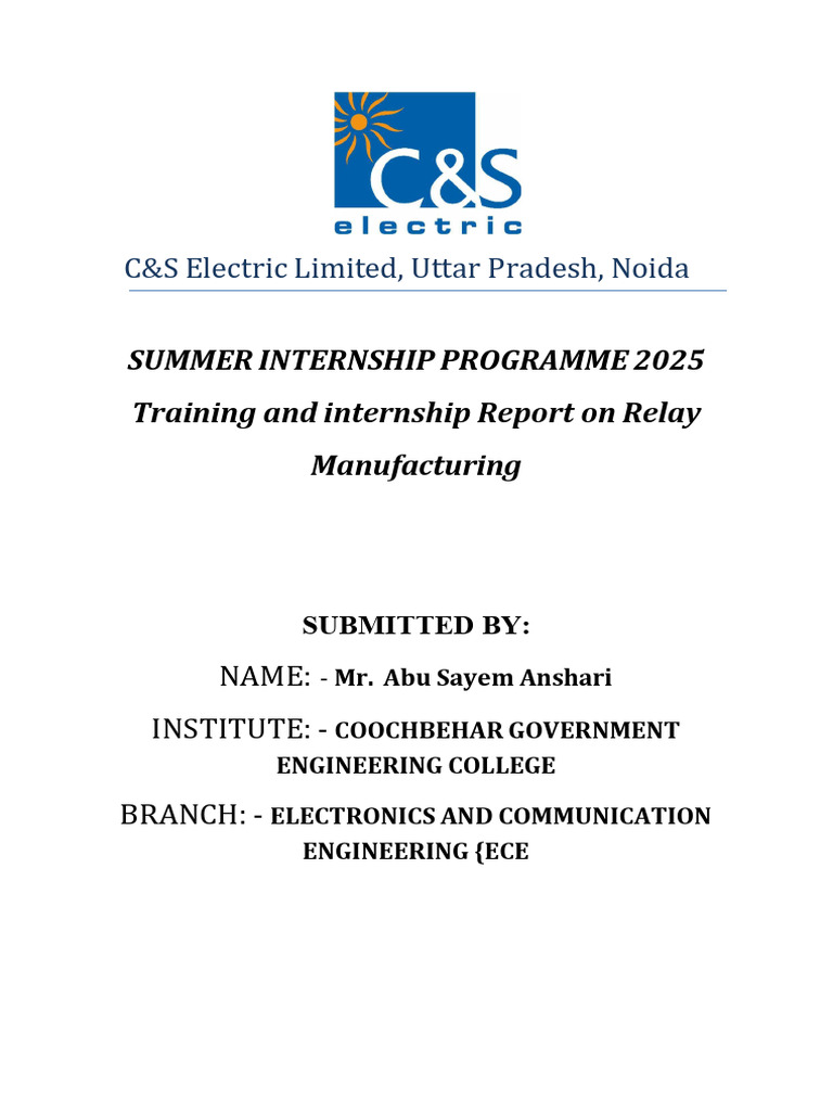Relay Manufacturing Internship Report 2025 | PDF | Relay | Printed ...