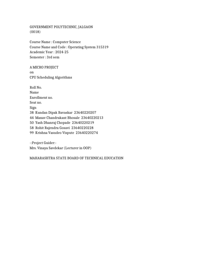 CPU Scheduling Algorithms Micro Project | PDF | Scheduling (Computing ...