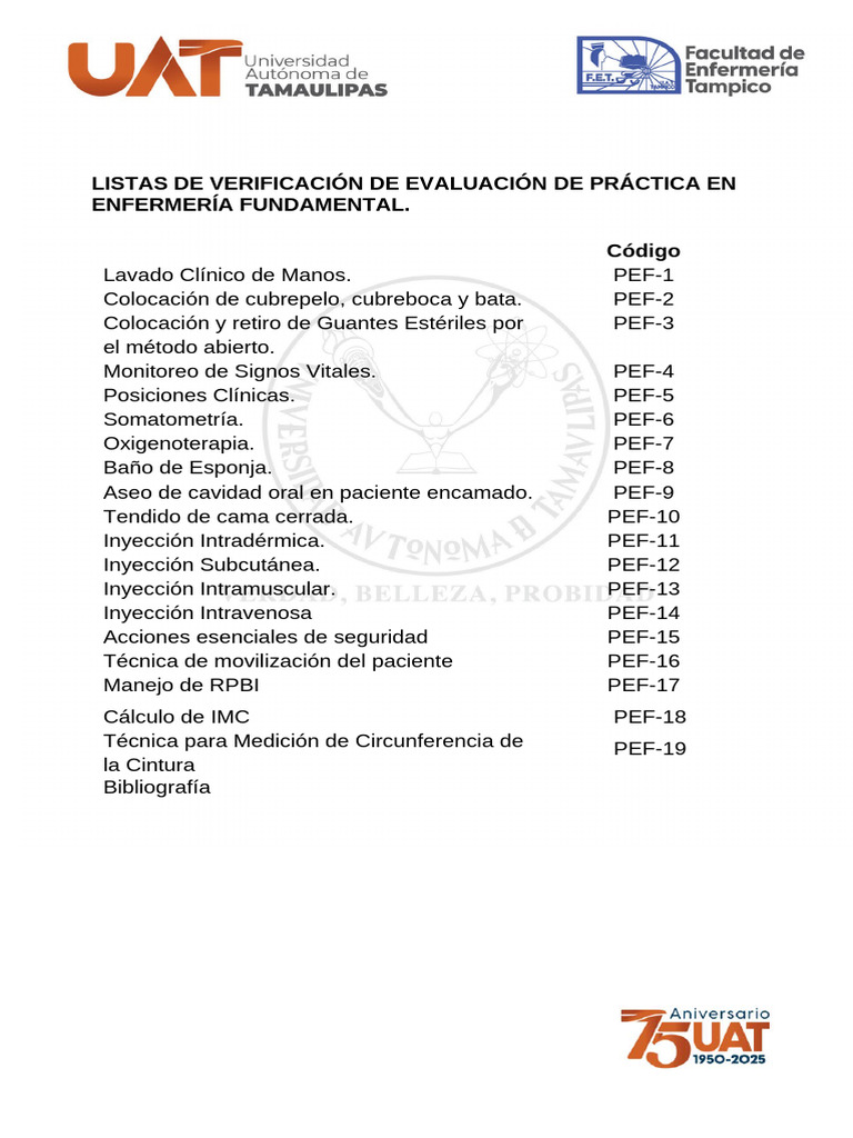5° Listas de Verificación de Evaluación Enf. y Salud en El Adulto I