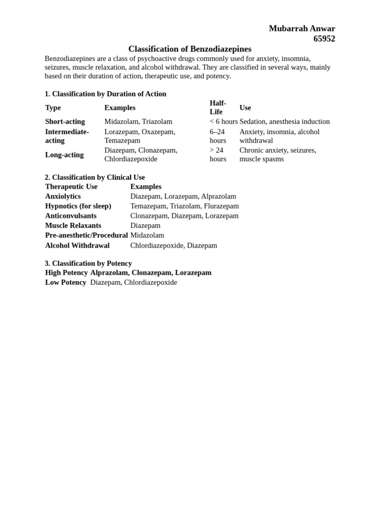 Benzodiazepine Classification Overview | PDF
