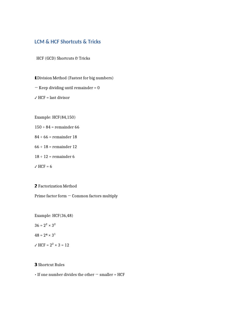 HCF and LCM Shortcuts Guide | PDF