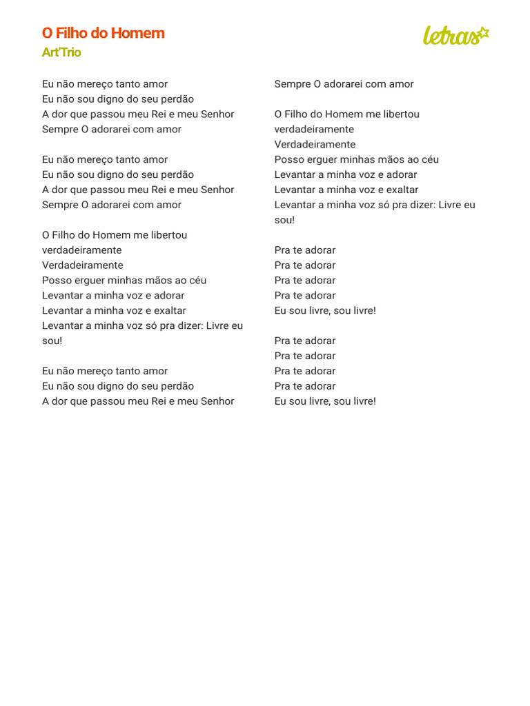 O Filho do Homem: Letra e Adoração | PDF