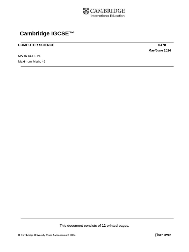 Cambridge IGCSE Computer Science Mark Scheme | PDF | Network Packet ...