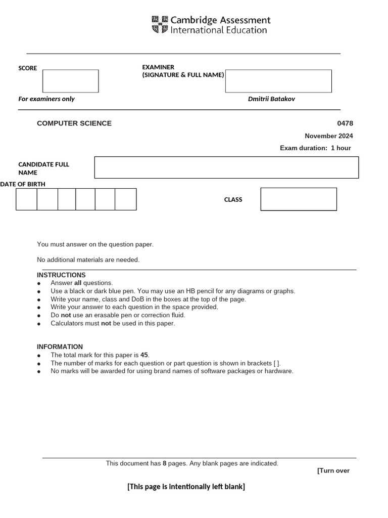 Computer Science Exam Instructions and Questions | PDF | Data ...