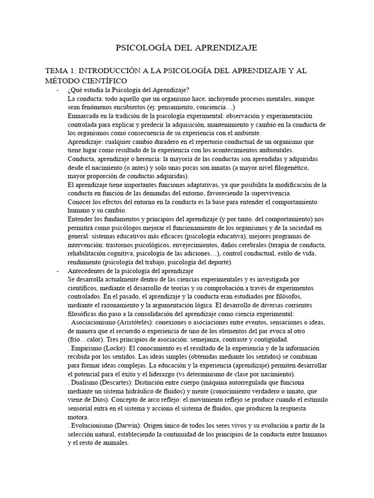 Introducción a la Psicología del Aprendizaje | PDF | Sicología ...