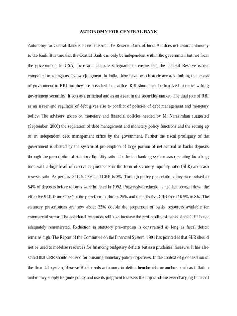 Central Bank Autonomy in India | PDF | Central Banks | Inflation