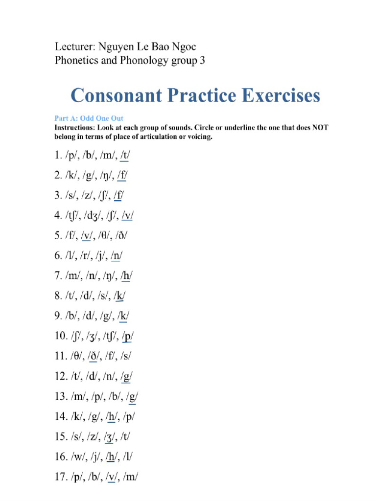 Consonant Practice Exercises | PDF