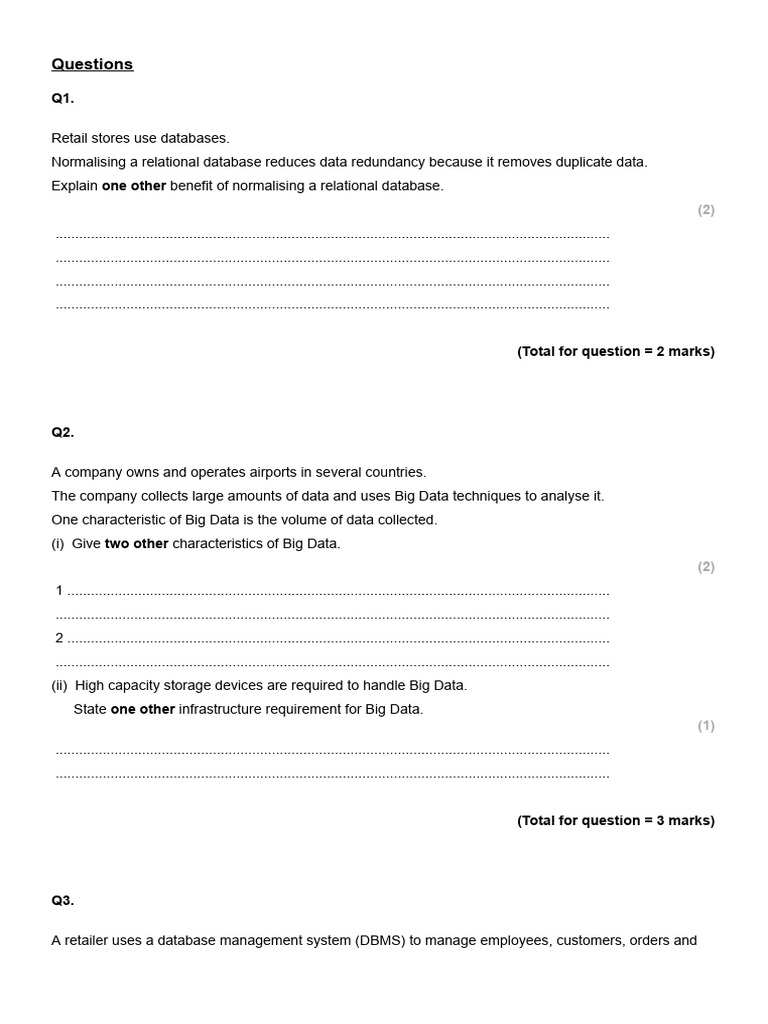 Year-13-Unit-3-Topic-12 Exam | PDF | Databases | Information Technology