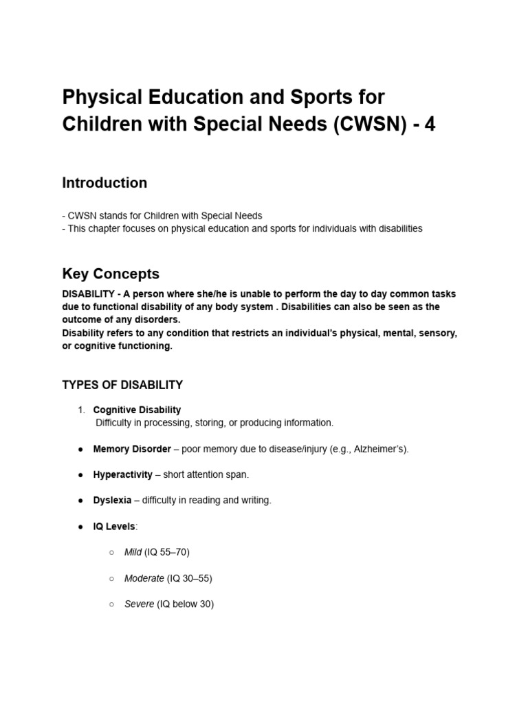 Sports for Children with Special Needs | PDF | Attention Deficit ...