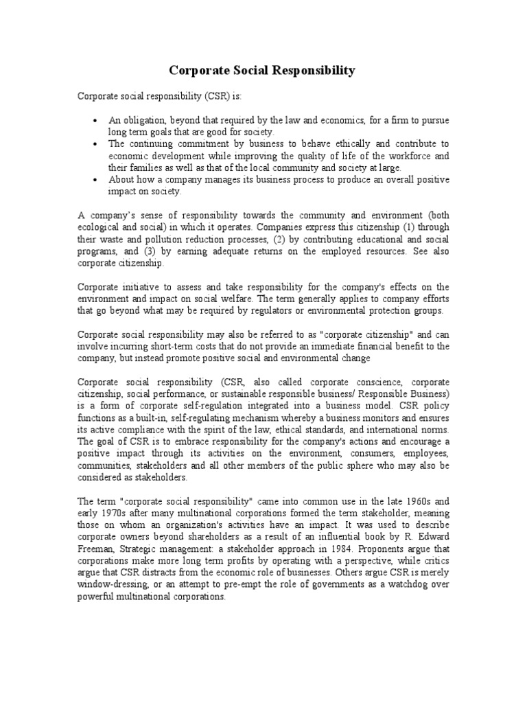 Understanding Corporate Social Responsibility | PDF | Corporate Social ...