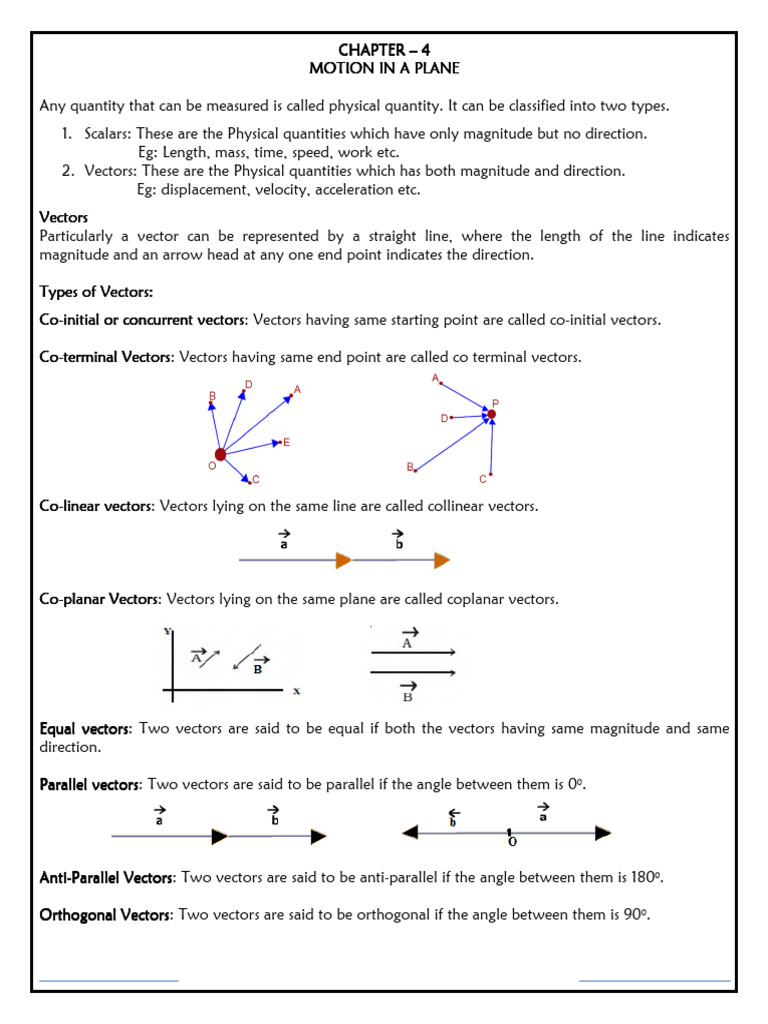 Understanding Motion in a Plane: Vectors | PDF | Euclidean Vector ...