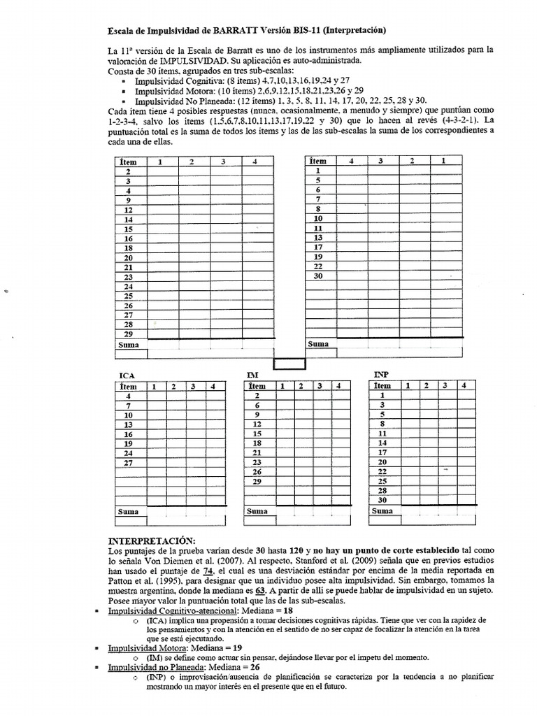 Corrección Escala Barrat | PDF