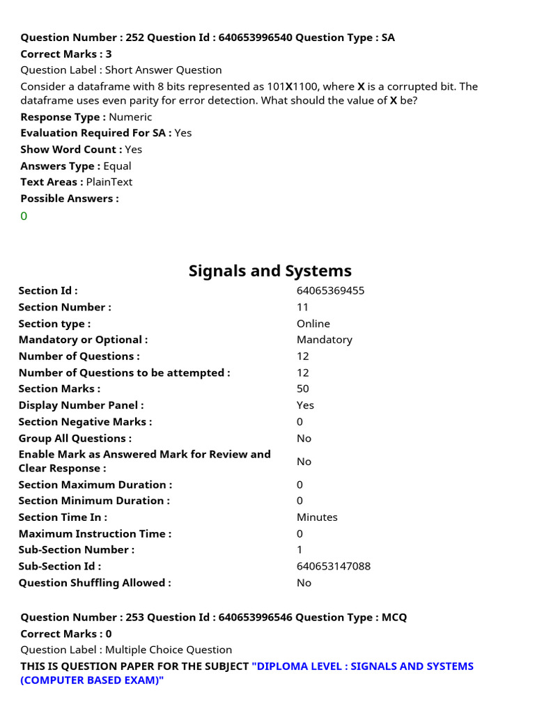 Signals and Systems Exam Questions | PDF | Multiple Choice | Tests