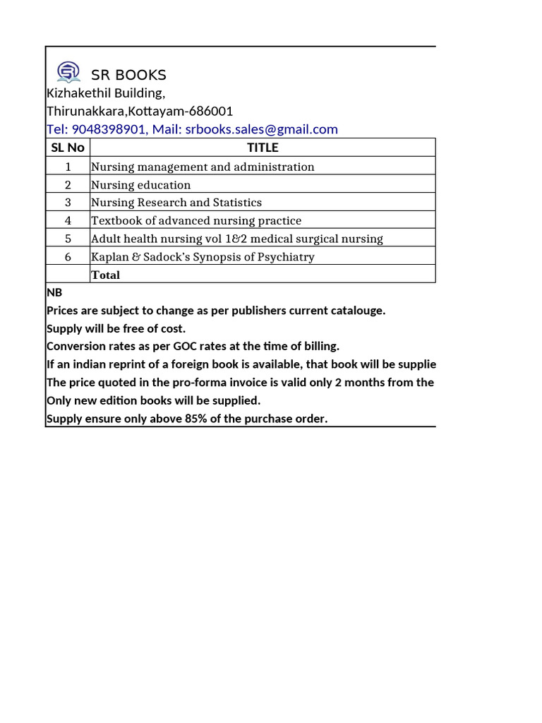 Nursing Books Pro-forma Invoice | PDF