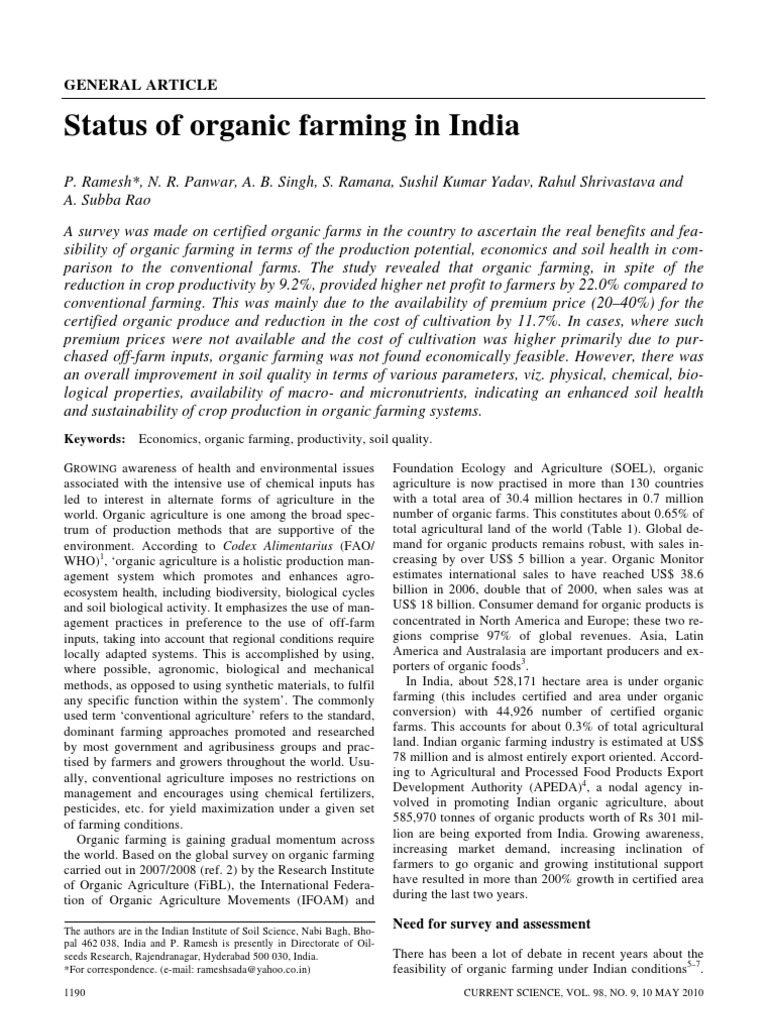 Current Status of Organic Farming in India | PDF | Organic Farming ...