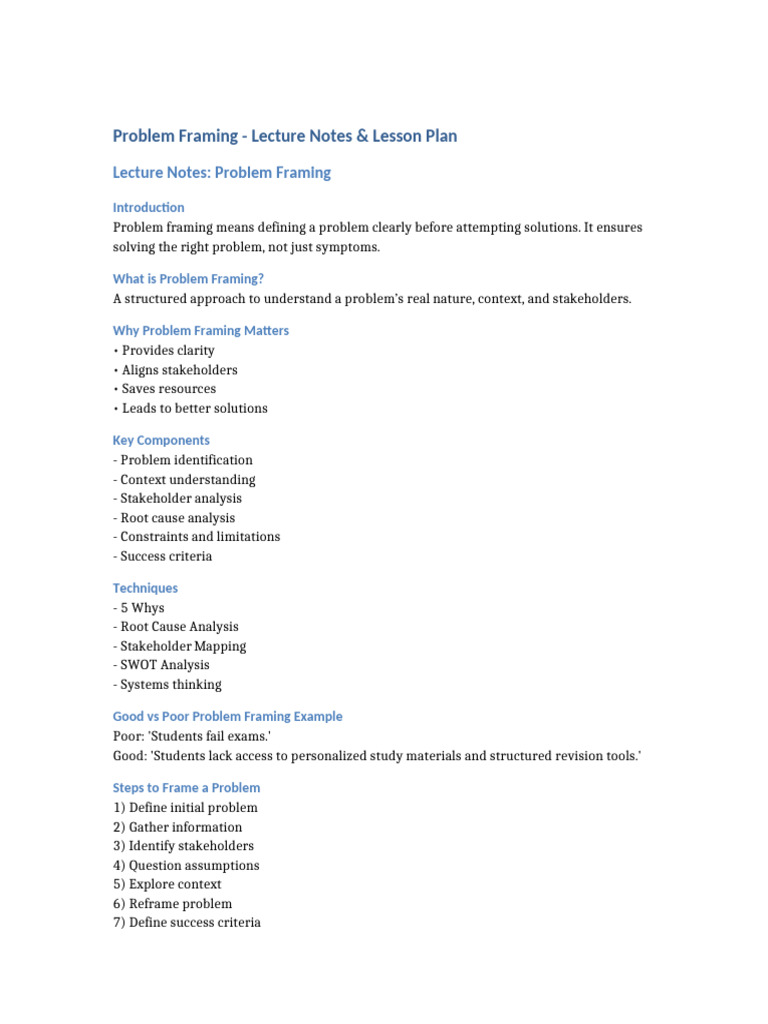 Problem Framing Lecture Notes | PDF