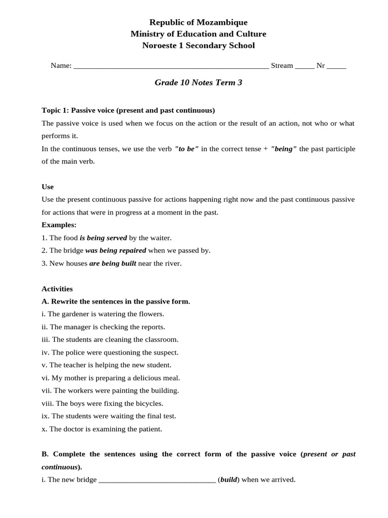 Grade 10 Notes Term 3 25 | PDF | Subject (Grammar) | Verb