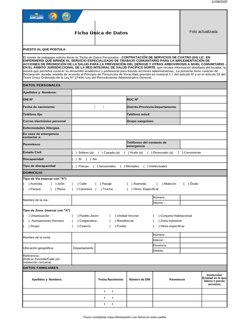 Ficha de Datos Personales para Contratación | PDF