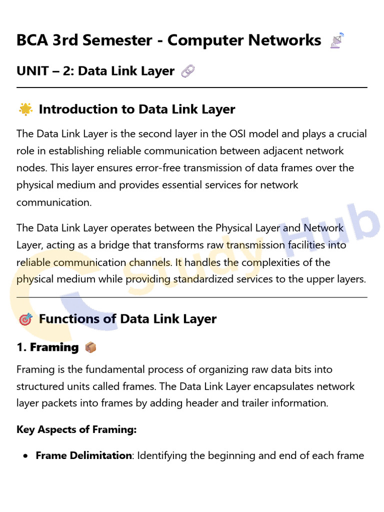 Data Link Layer Overview and Functions | PDF | Error Detection And ...
