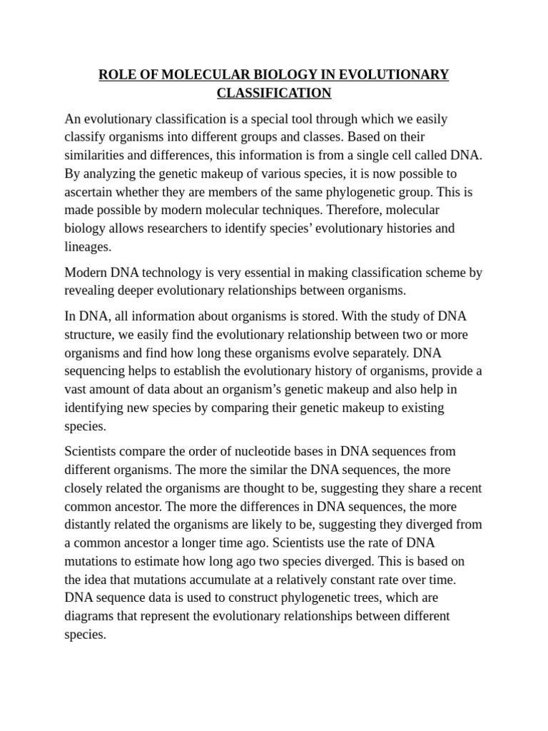 Molecular Biology in Evolutionary Classification | PDF | Molecular ...