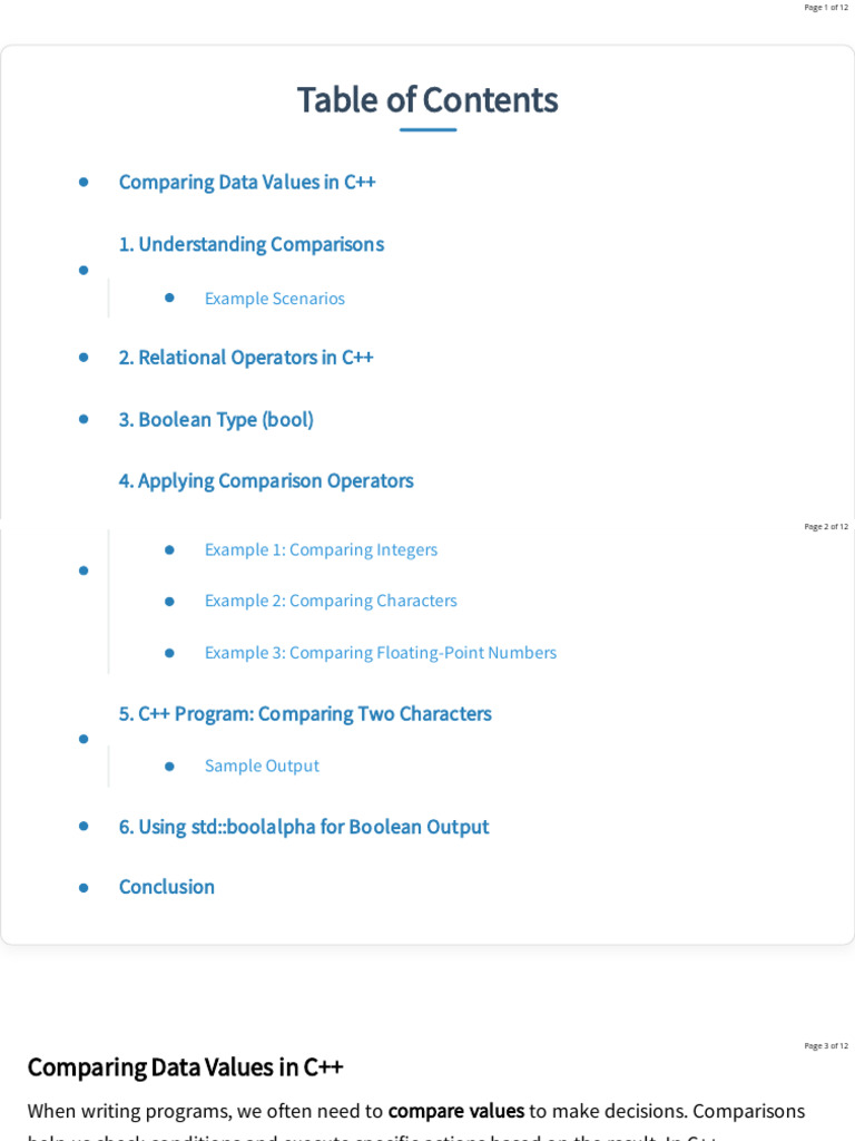 C++ Data Value Comparisons Guide | PDF | Boolean Data Type ...