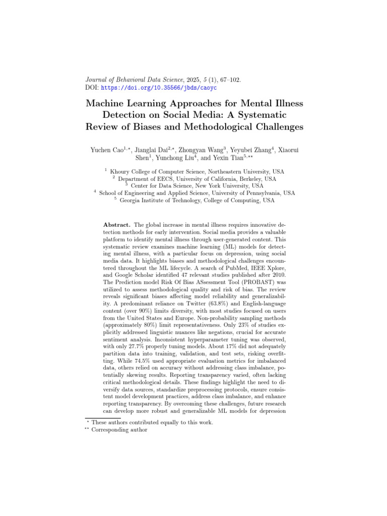 Machine Learning Bias in Mental Illness Detection | PDF | Machine ...