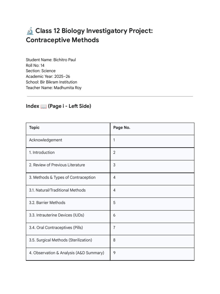 Make A Class 12 Biology Investigat Project On Thi... | PDF | Birth ...