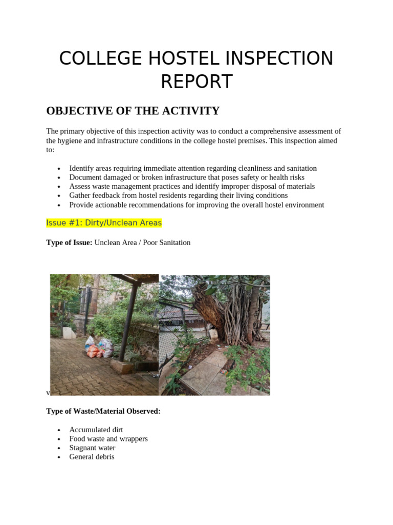 College Hostel Inspection Report Summary | PDF | Waste | Waste Management