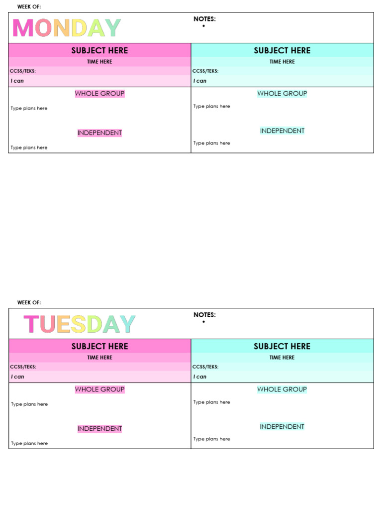 2 Column Weekly Lesson Plans | PDF