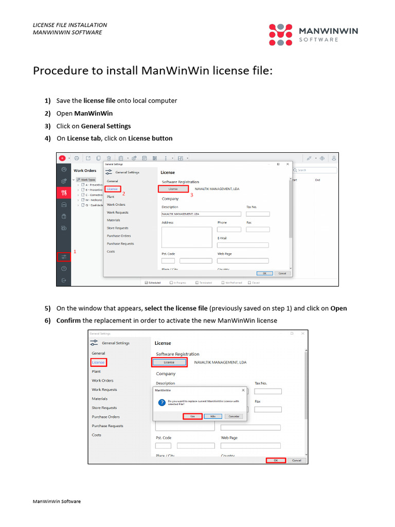 Install ManWinWin License File Guide | PDF